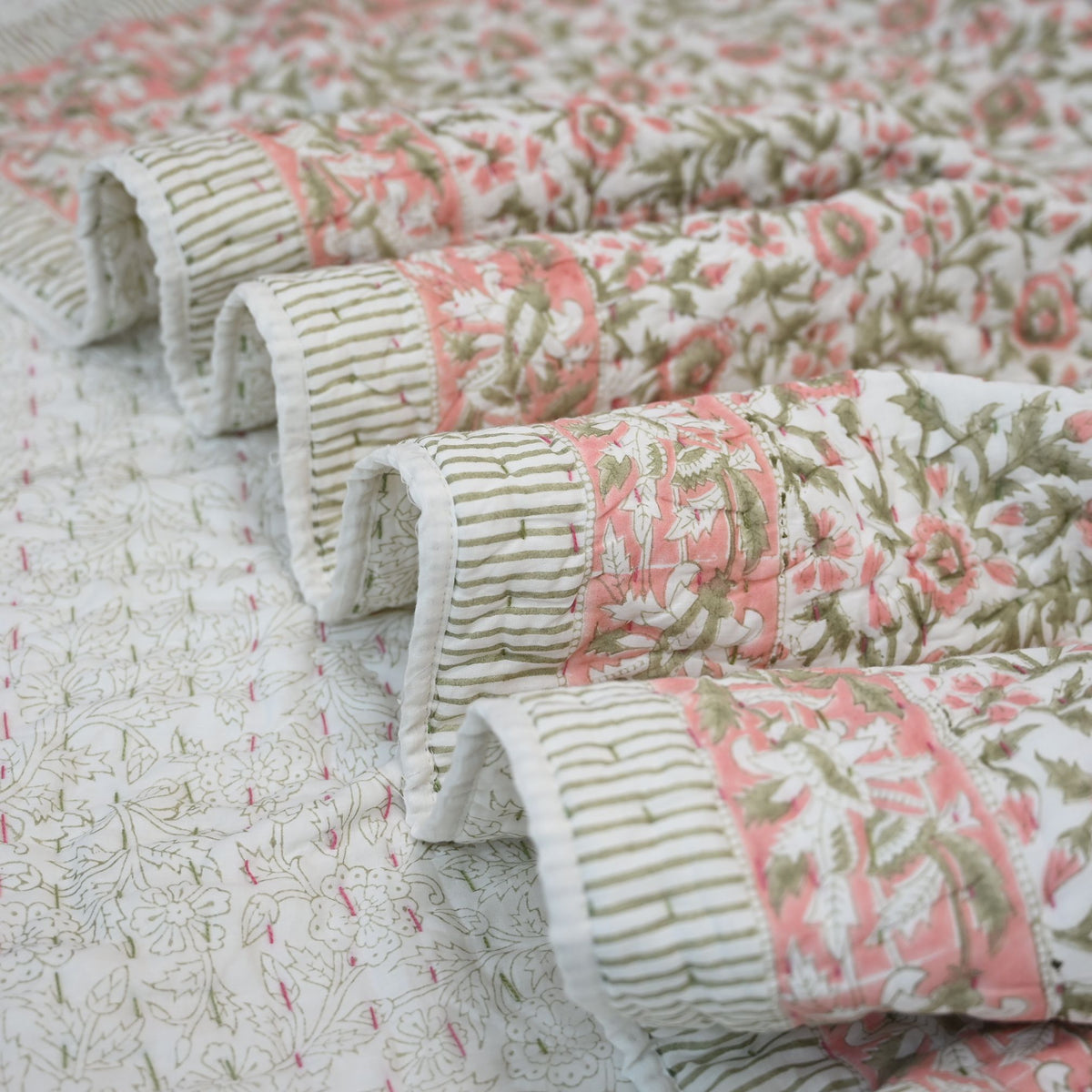 Everett Floral Hand Block Printed Quilt