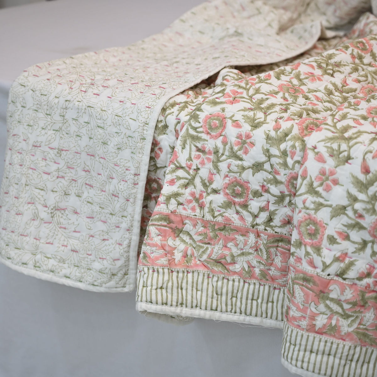 Everett Floral Hand Block Printed Quilt