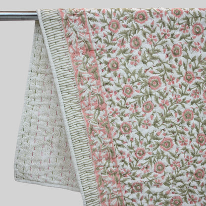 Everett Floral Hand Block Printed Quilt