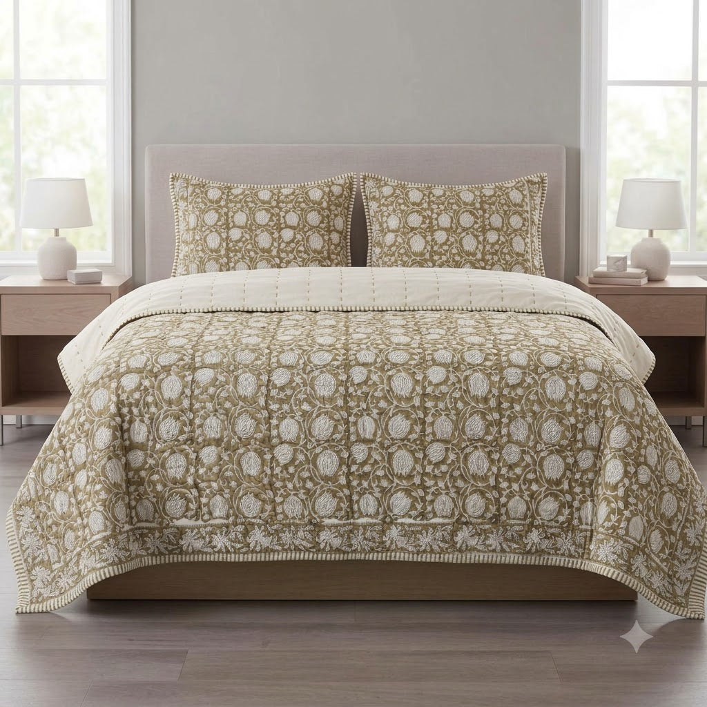 Bennet Floral Hand Block Printed Quilt