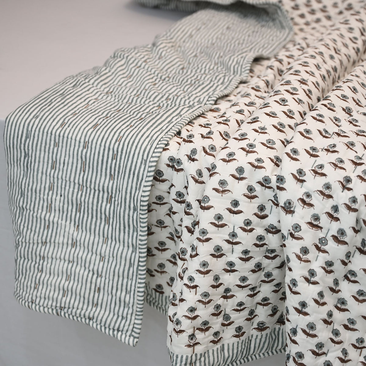 Calvin Floral Hand Block Printe Quilt