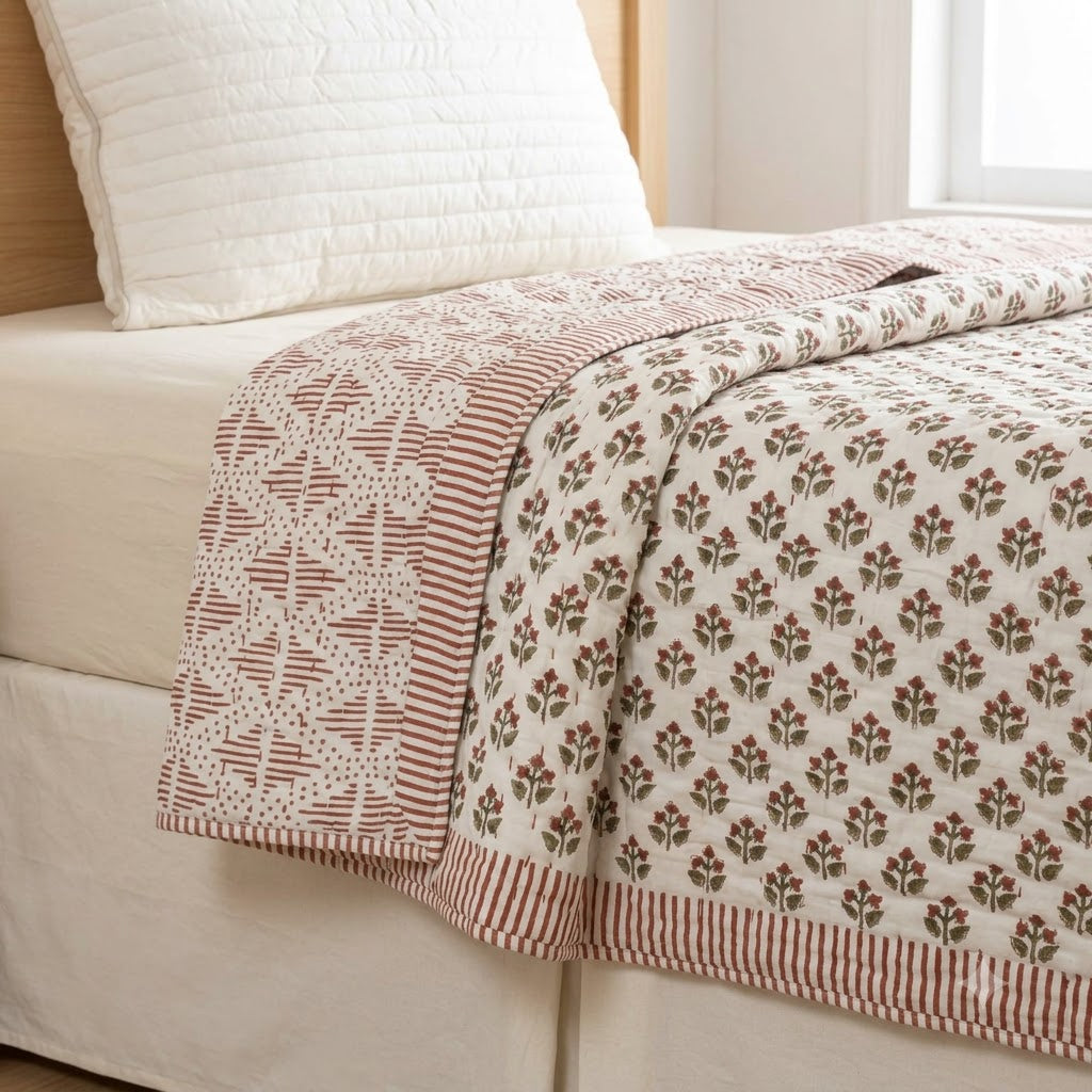 Arthur Floral Hand Block Printed Quilt