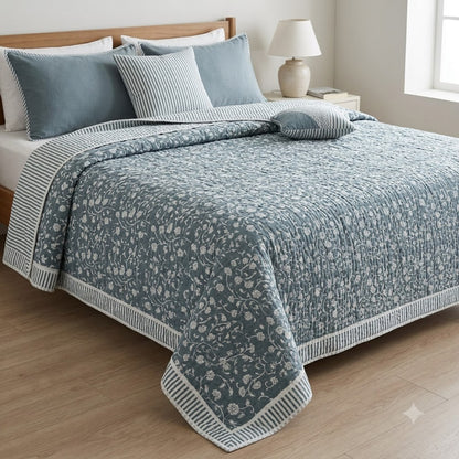 Elliot Botanical Hand Block Printed Quilt