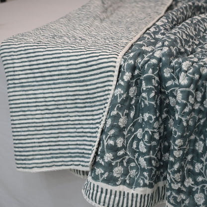 Elliot Botanical Hand Block Printed Quilt