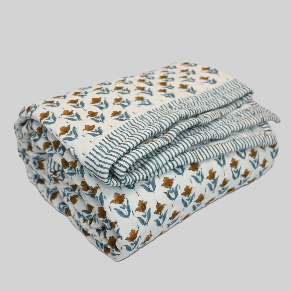 Mason Floral Hand Block Printed Quilt