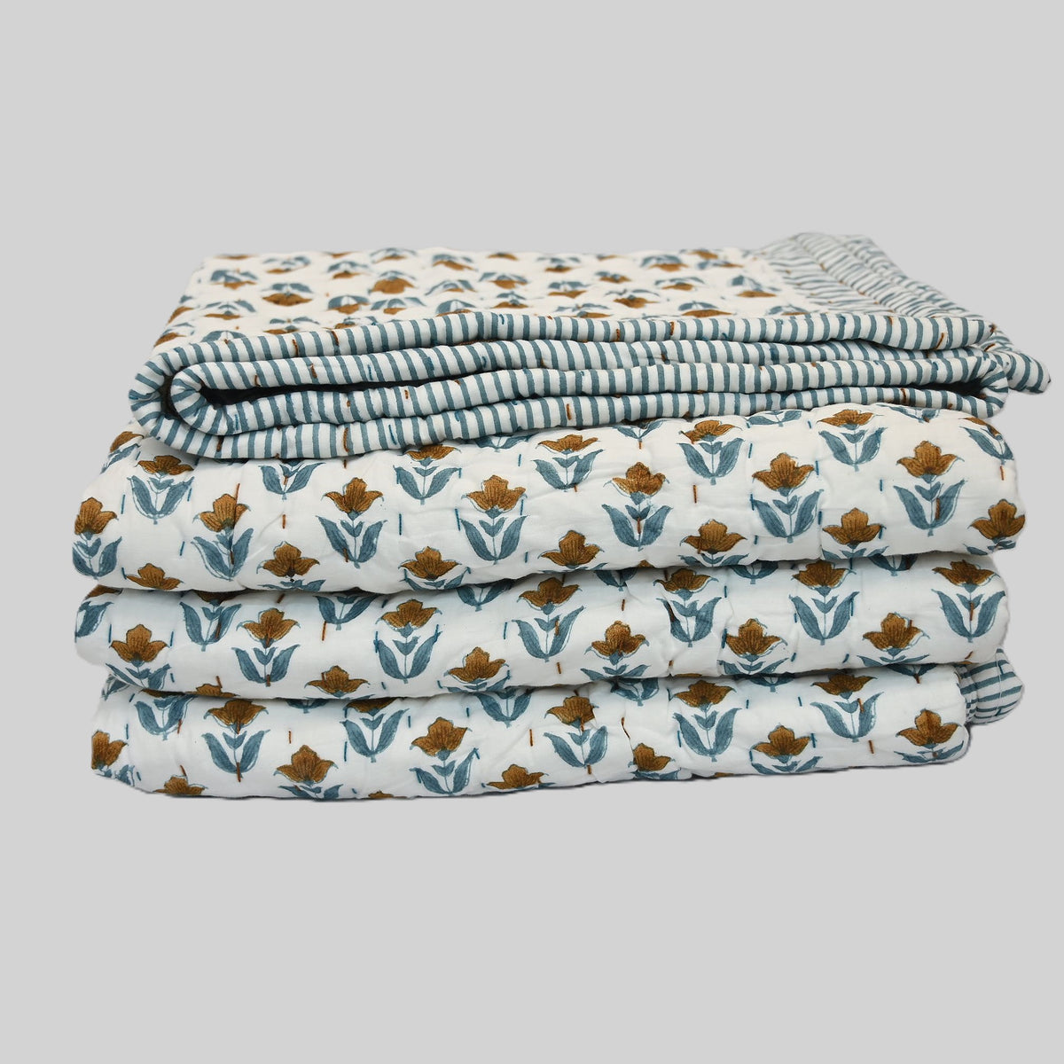 Mason Floral Hand Block Printed Quilt