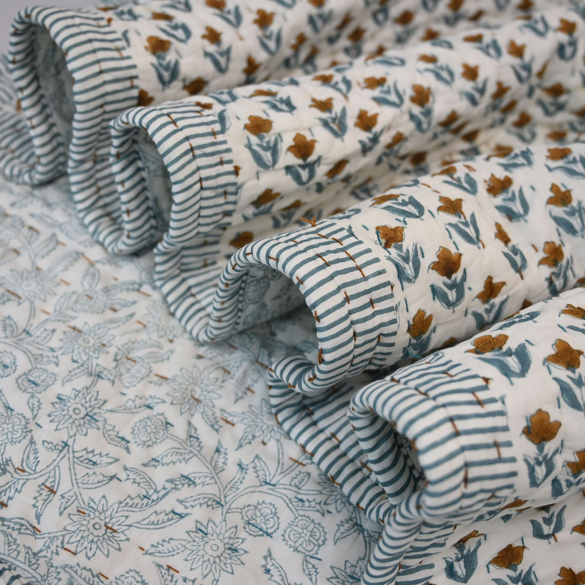 Mason Floral Hand Block Printed Quilt
