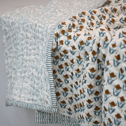 Mason Floral Hand Block Printed Quilt