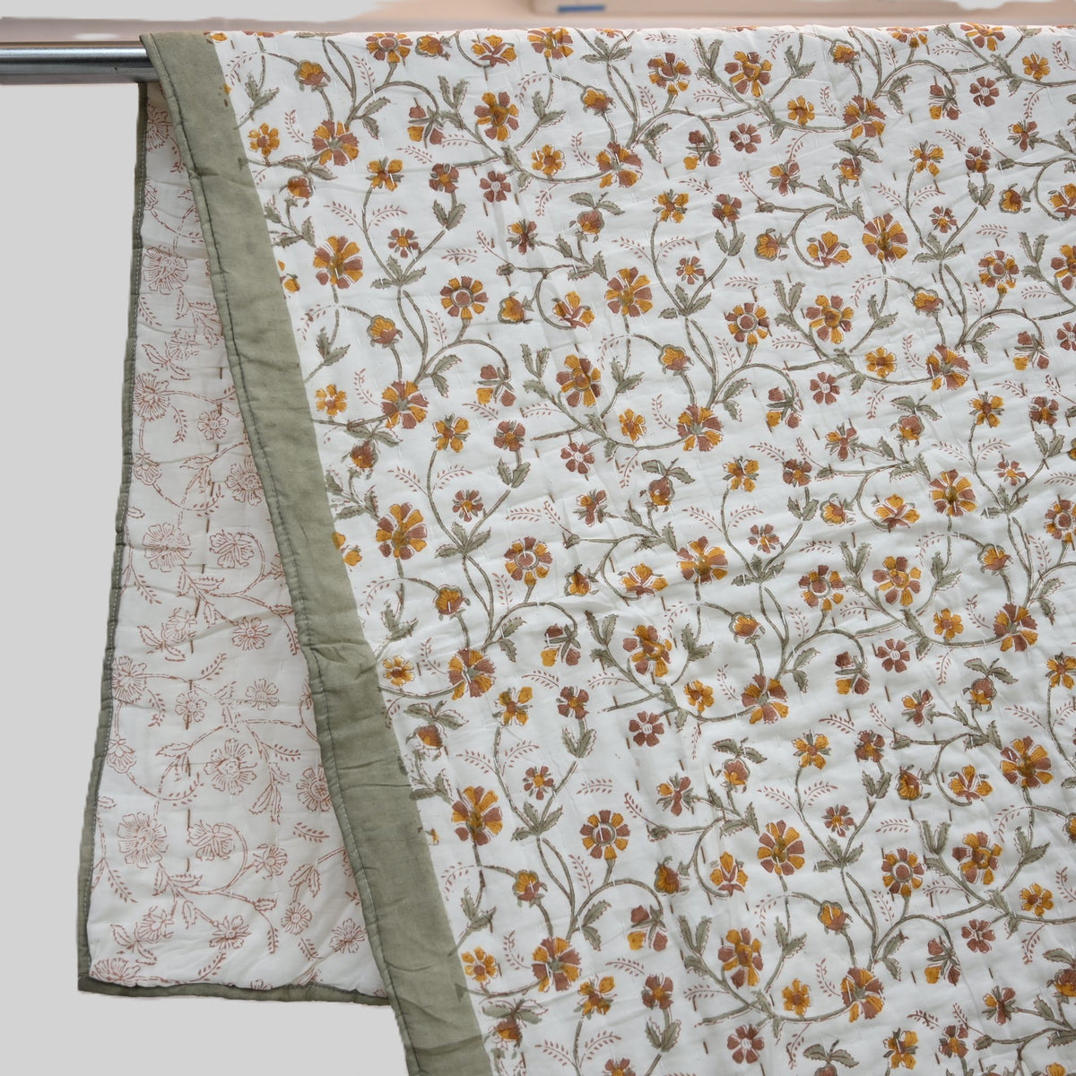 Rowan Floral Hand Block Printed Quilt