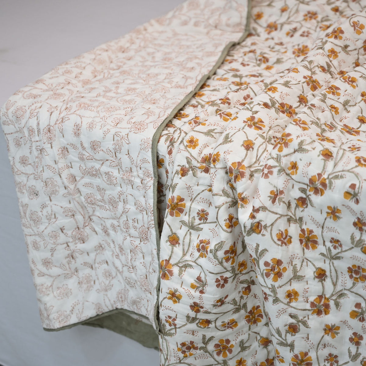 Rowan Floral Hand Block Printed Quilt