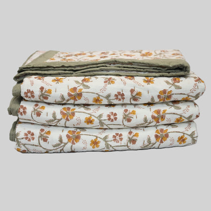Rowan Floral Hand Block Printed Quilt