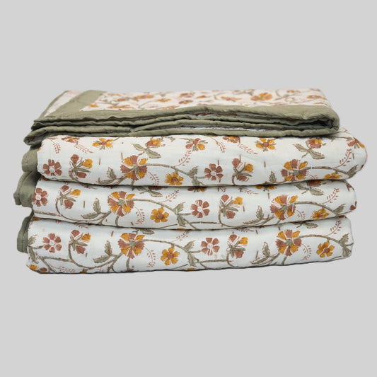 Rowan Floral Hand Block Printed Quilt