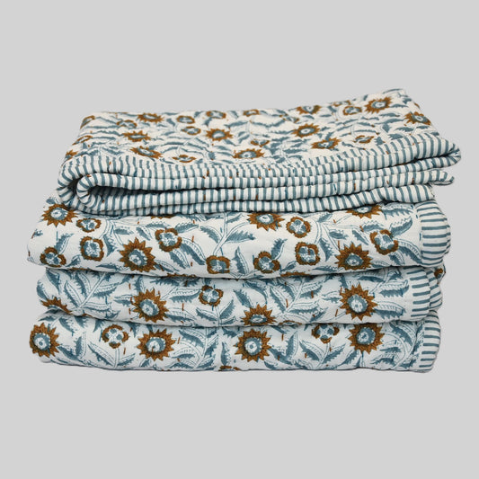 Ellis Floral Hand Block Printe  Quilt