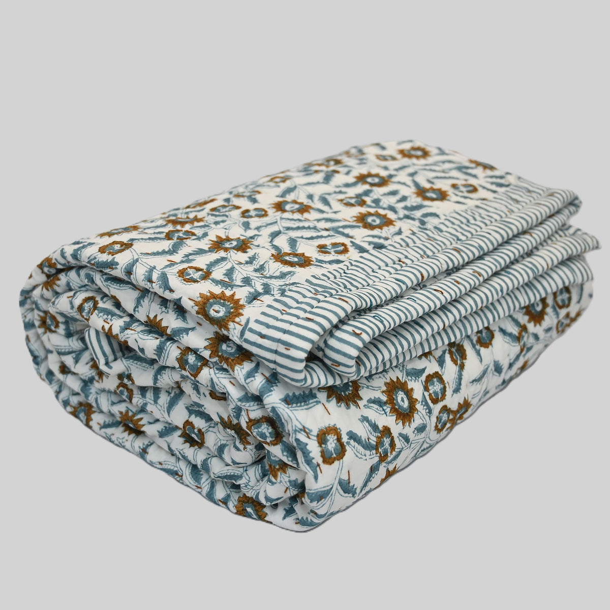 Ellis Floral Hand Block Printe  Quilt