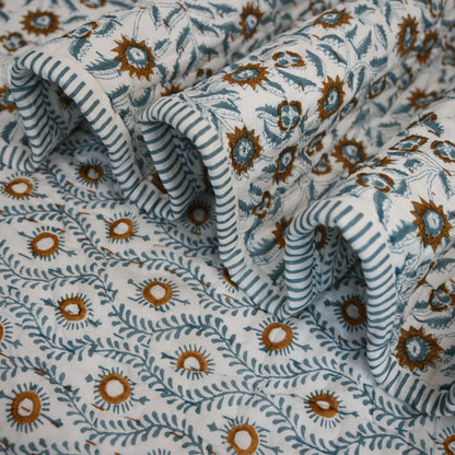 Ellis Floral Hand Block Printe  Quilt