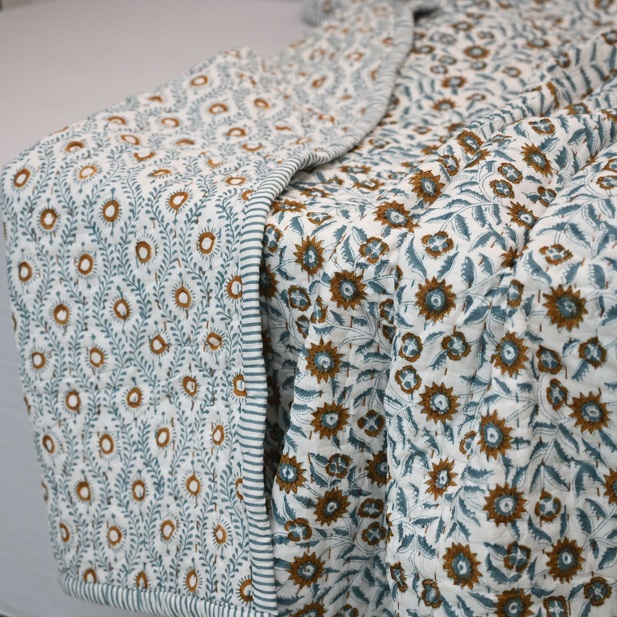 Ellis Floral Hand Block Printe  Quilt