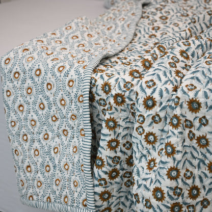 Ellis Floral Hand Block Printe  Quilt