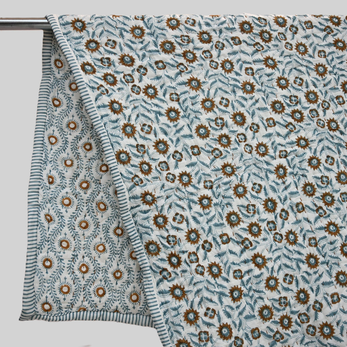 Ellis Floral Hand Block Printe  Quilt