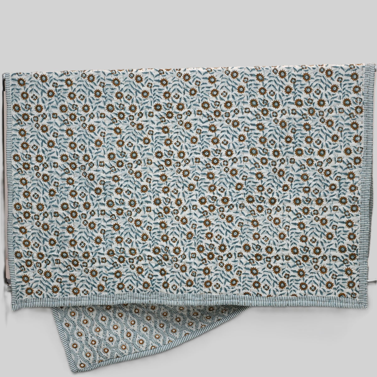 Ellis Floral Hand Block Printe  Quilt