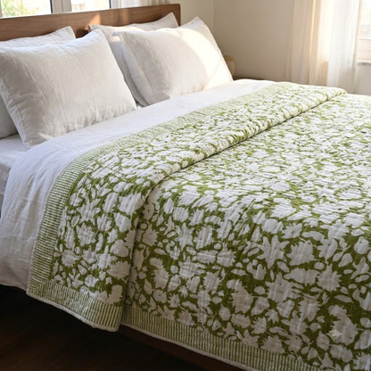 Jasper Floral Hand Block Printed Quilt