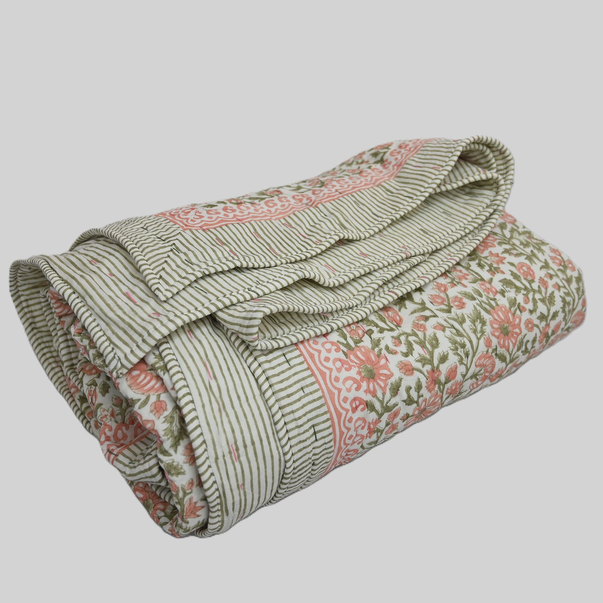 Silas Botanical Hand Block Printed Quilt
