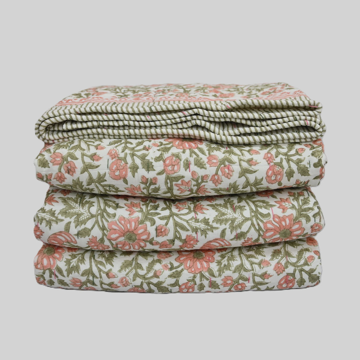 Silas Botanical Hand Block Printed Quilt