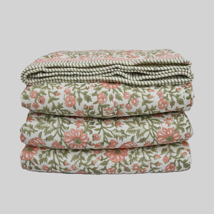 Silas Botanical Hand Block Printed Quilt
