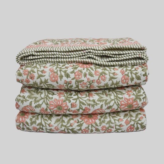 Silas Botanical Hand Block Printed Quilt