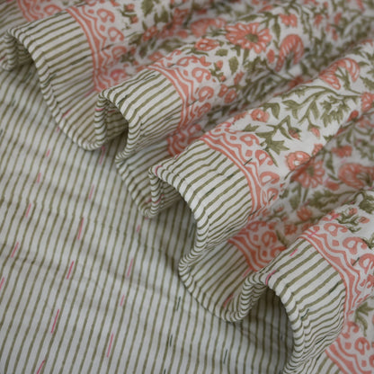 Silas Botanical Hand Block Printed Quilt