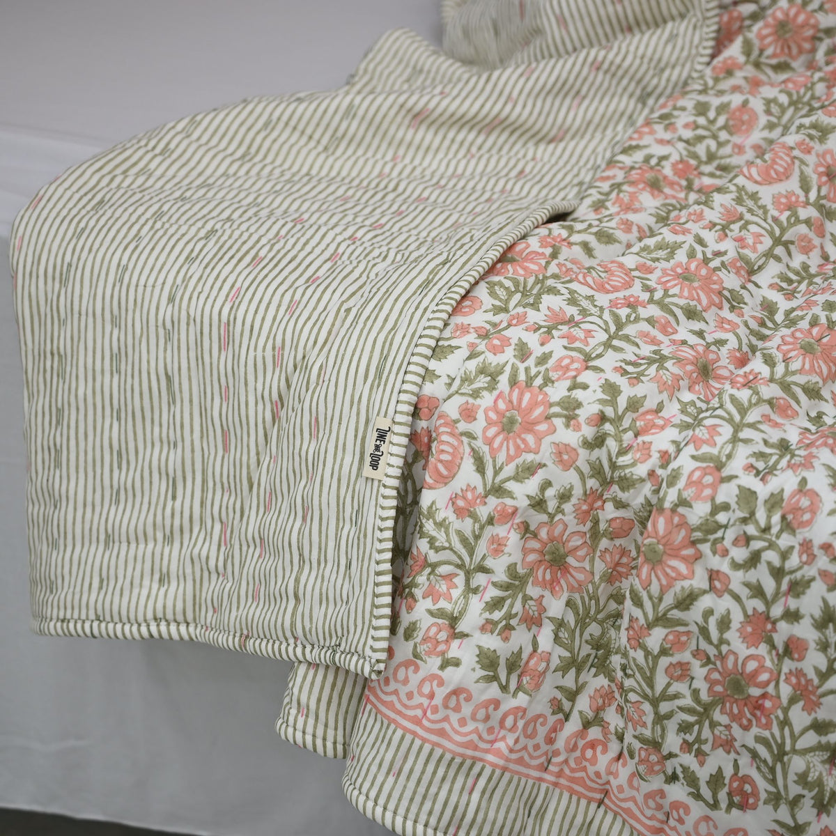 Silas Botanical Hand Block Printed Quilt