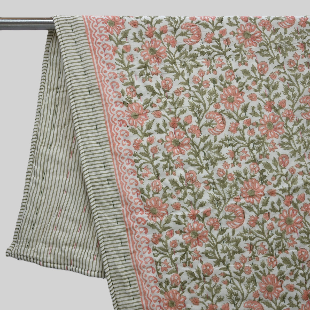 Silas Botanical Hand Block Printed Quilt