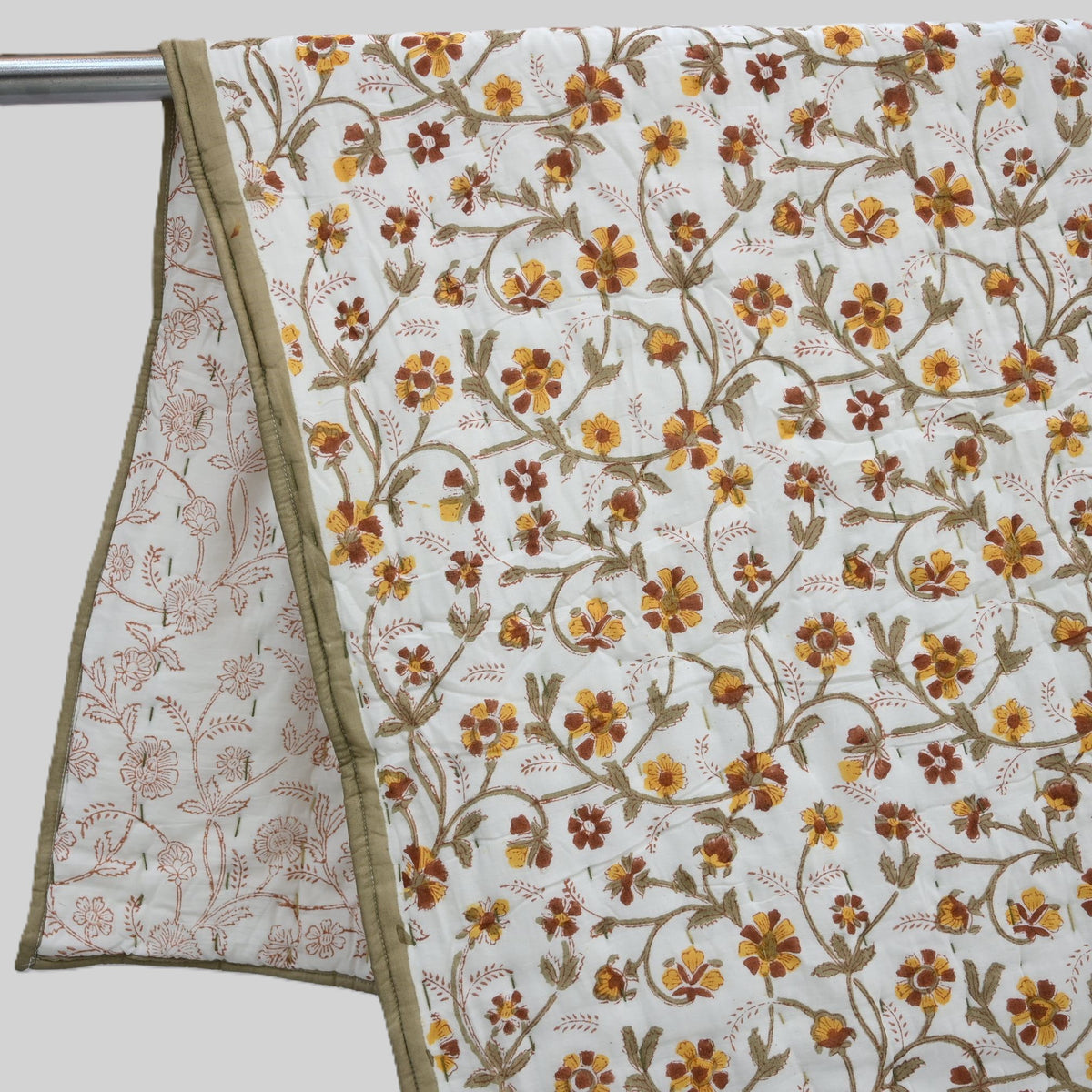Rowan Floral Hand Block Printed Quilt