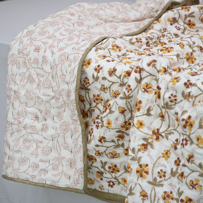 Rowan Floral Hand Block Printed Quilt