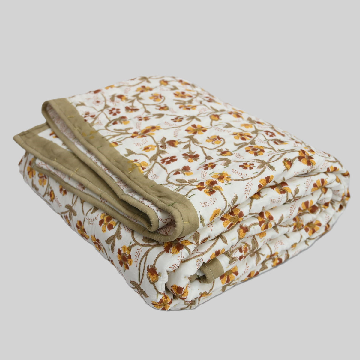 Rowan Floral Hand Block Printed Quilt