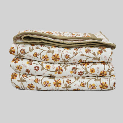 Rowan Floral Hand Block Printed Quilt