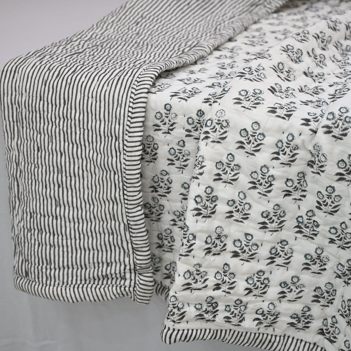 Asher Floral Hand Block Printed Quilt