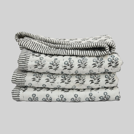 Asher Floral Hand Block Printed Quilt