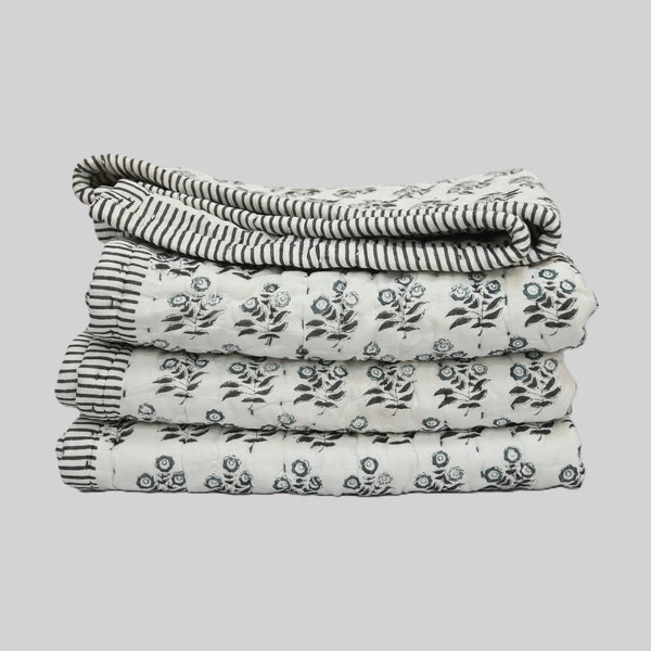 Asher Floral Hand Block Printed Quilt
