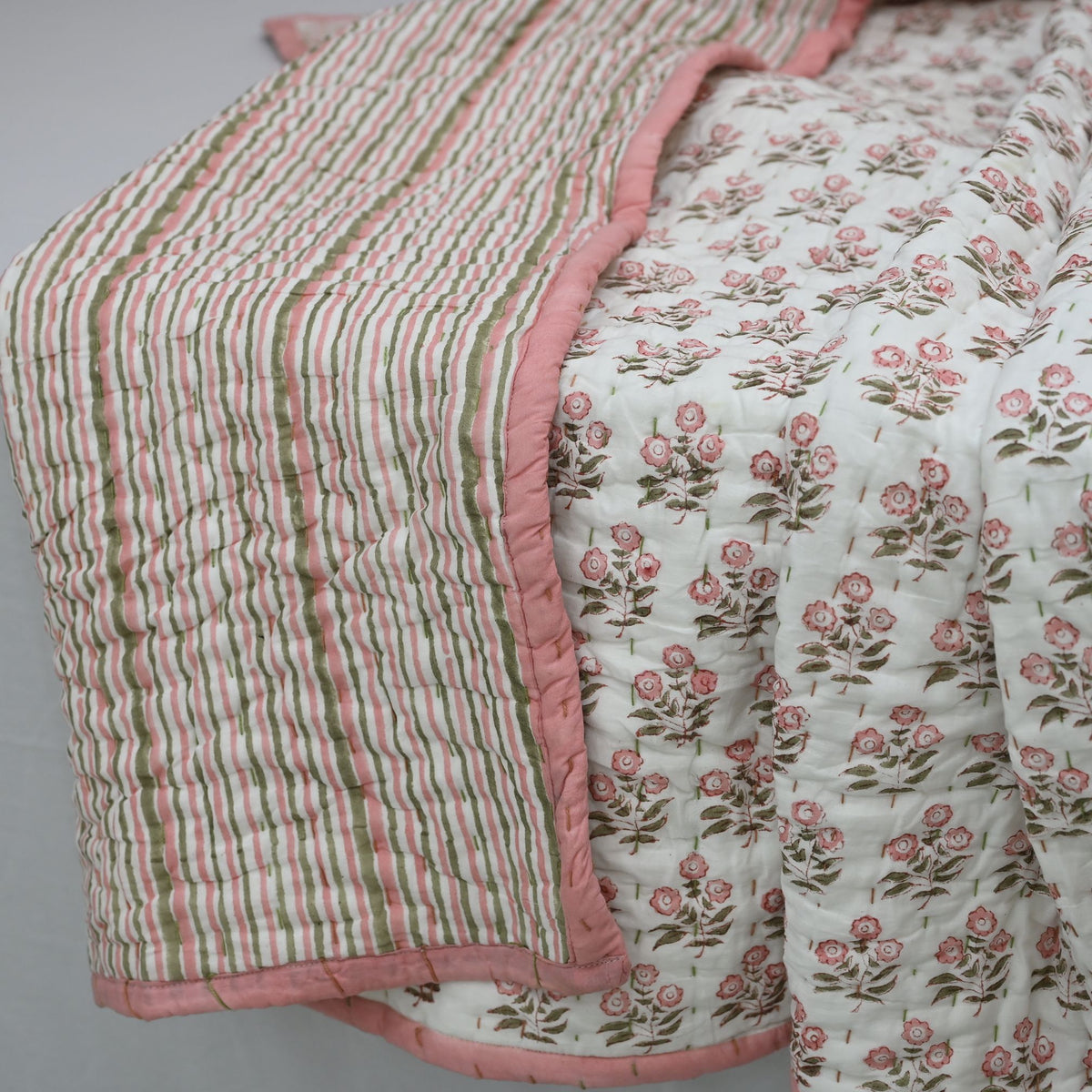 Asher Floral Hand Block Printed Quilt