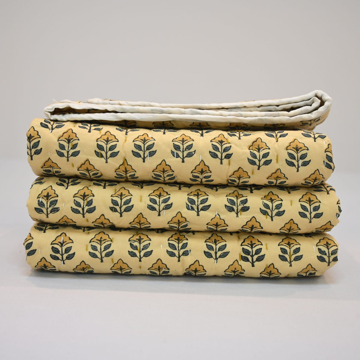 Vespera Floral Hand Block Printed Quilt