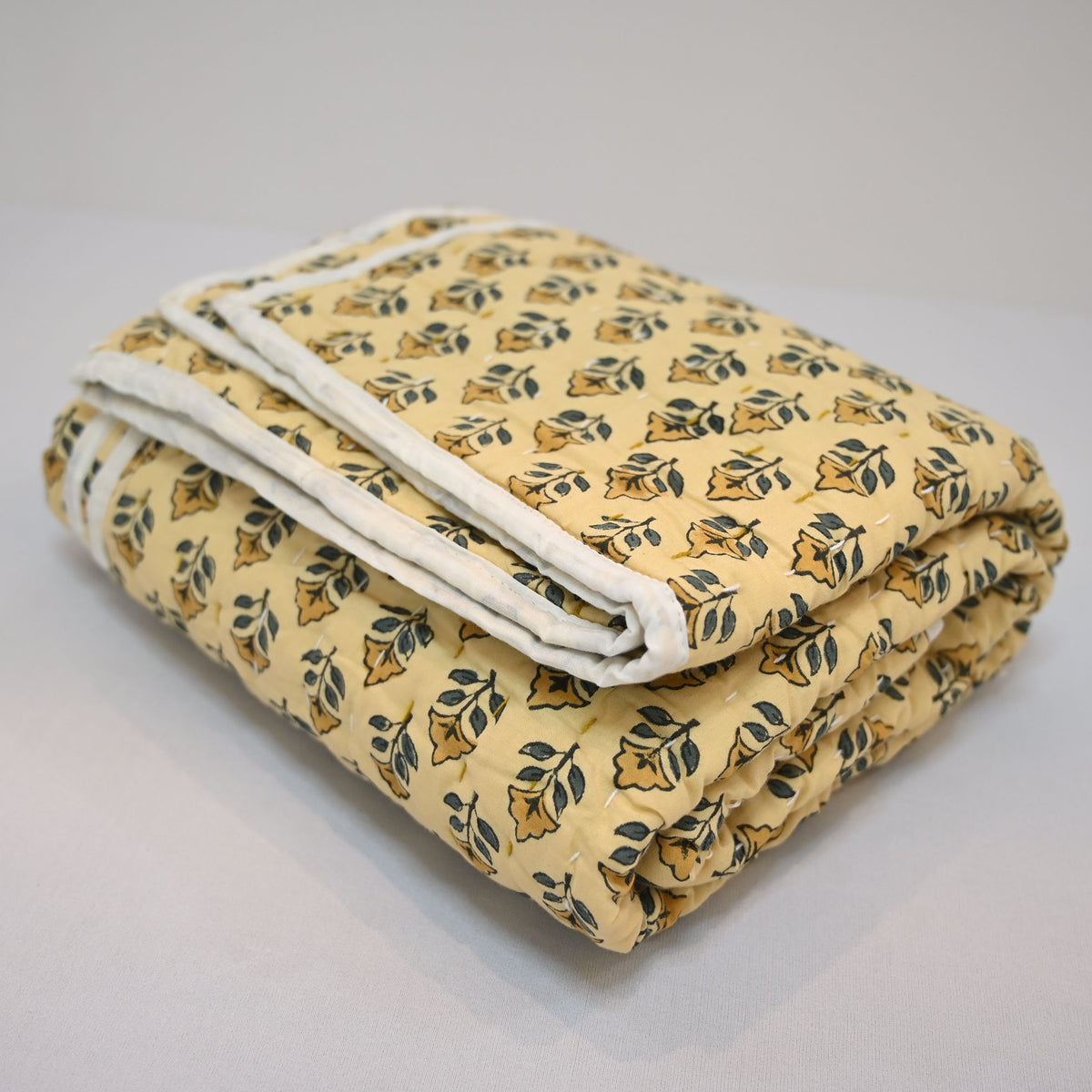 Vespera Floral Hand Block Printed Quilt