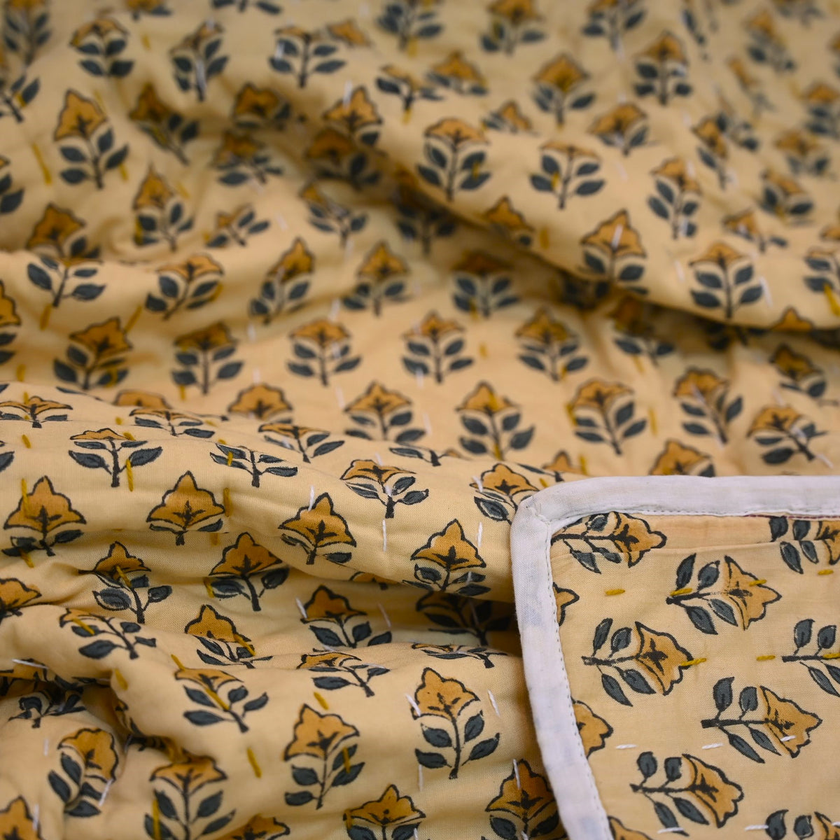 Vespera Floral Hand Block Printed Quilt
