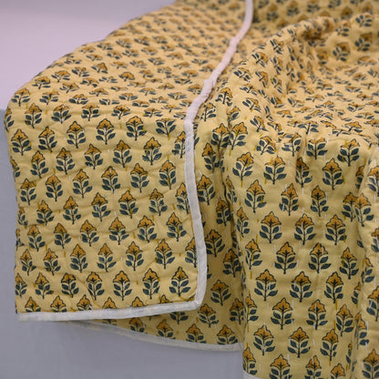 Vespera Floral Hand Block Printed Quilt