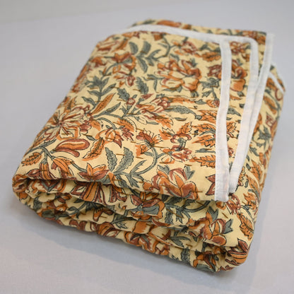 Dallor Floral Hand Block Printed Quilt