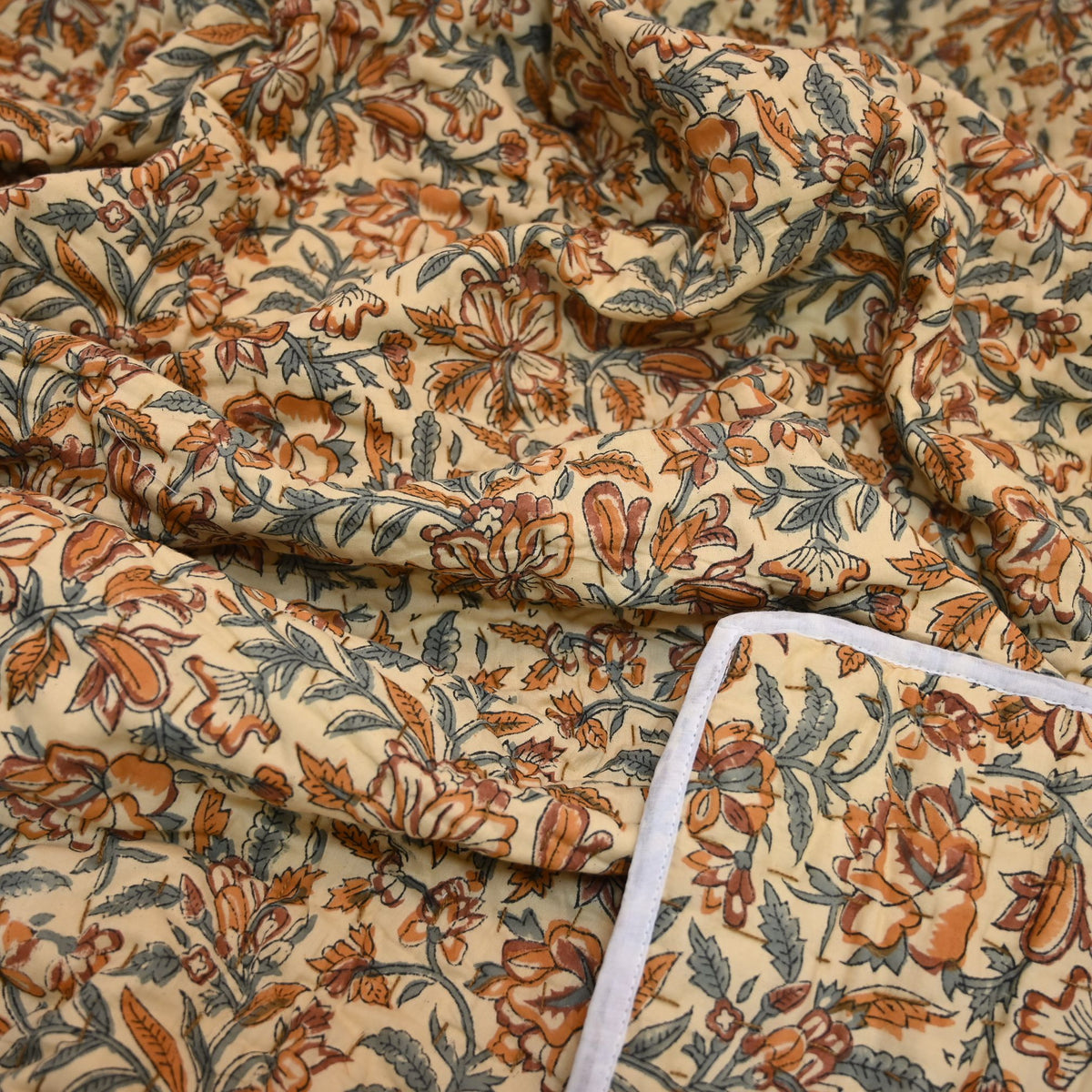 Dallor Floral Hand Block Printed Quilt