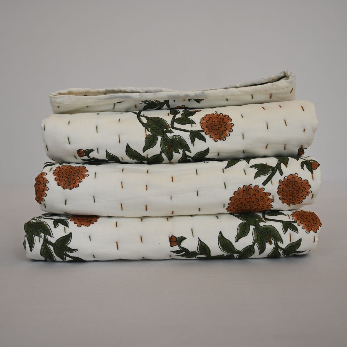 Cavera Floral Hand Block Printed Quilt