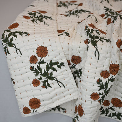 Cavera Floral Hand Block Printed Quilt