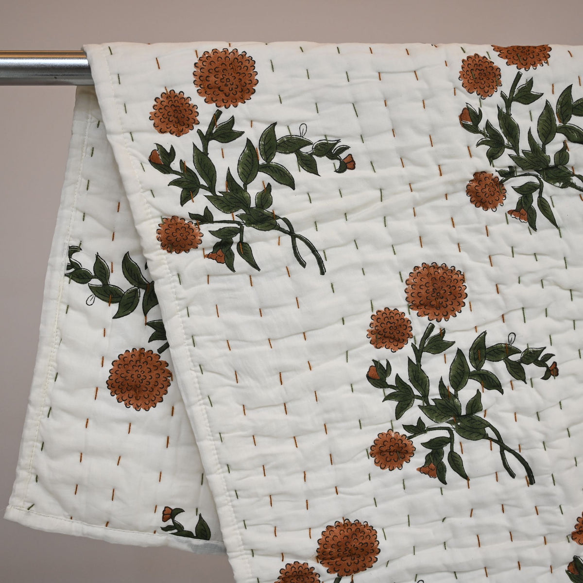 Cavera Floral Hand Block Printed Quilt