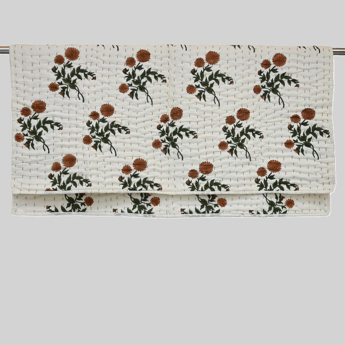 Cavera Floral Hand Block Printed Quilt