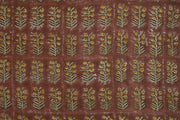Mustard yellow linen fabric with rust botanical sprig hand block print